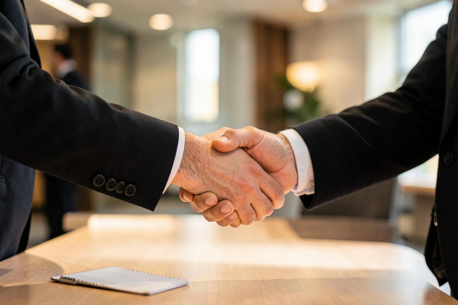 Partners shaking hands after agreeing terms